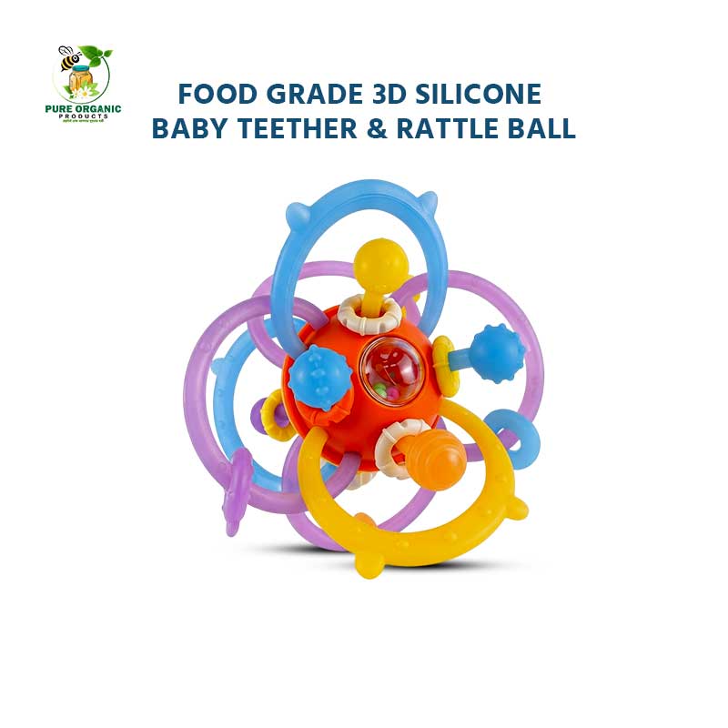 Food Grade 3D Silicone Baby Teether & Rattle Ball | Pure Organic Products