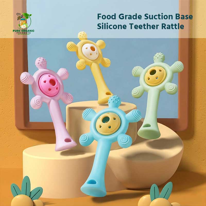 Food Grade Suction Base Silicone Teether Rattle | Pure organic products